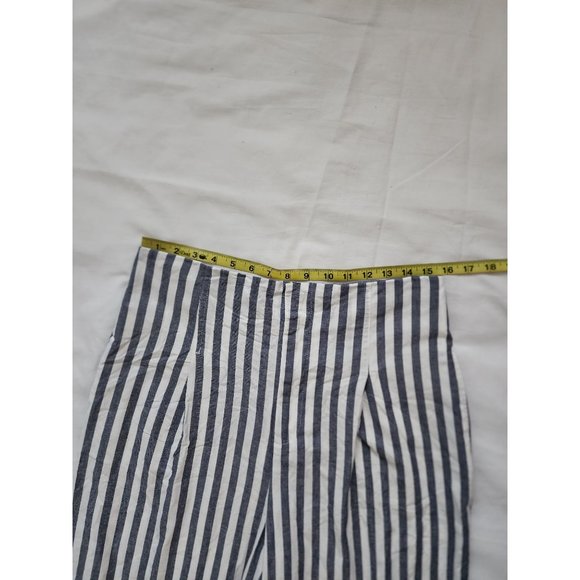 ZARA Women's Blue White Striped Wide Leg Pleated Cropped Pants Size Large - Picture 12 of 16